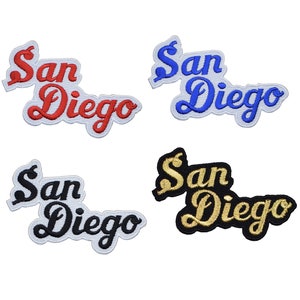 San Diego Aufnäher Set - Kalifornien, CA SD Script Badge 10cm (4er-Pack oder einzeln verkauft, zum Aufbügeln)