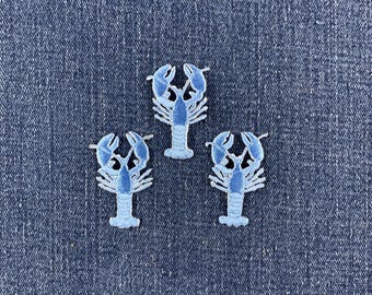 3-Pack Blue Crawfish Lobster Applique Patch - Embroidered Seafood Badge 1.5" (Iron On)