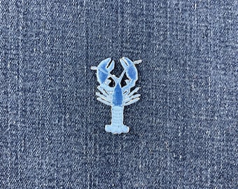 Blue Crawfish Lobster Applique Patch - Embroidered Seafood Badge 1.5" (Iron On)