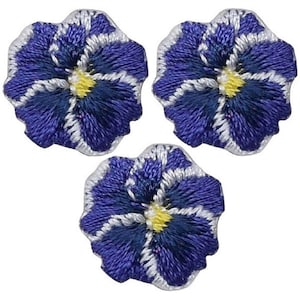 3-Pack Pansy Applique Patch - Mini Embroidered Purple Flower Badge .75" (Iron On)