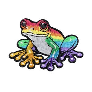 Rainbow Frog Applique Patch - Embroidered Amphibian Animal Badge 2.5" (Iron On)