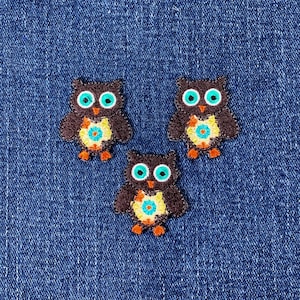 3-Pack Retro Owl Applique Patch - Embroidered Bird & Daisy Flowers Badge 1-3/8" (Iron On)