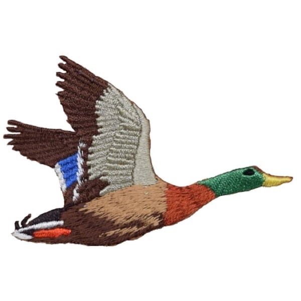 Duck Applique Patch  - Flying Drake Mallard, Water Fowl Badge 3" (Iron on)