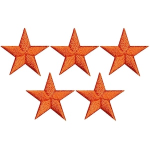 May include: Five orange embroidered stars, each with five points, arranged in a row.