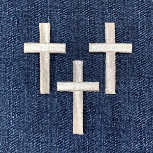 3-Pack Medium Silver Cross Applique Patch - Embroidered Christ Jesus Badge 2" (Iron On)
