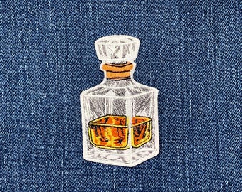 Whiskey Decanter Patch - Embroidered Crystal Bottle Alcohol Badge 2.75" (Iron On)