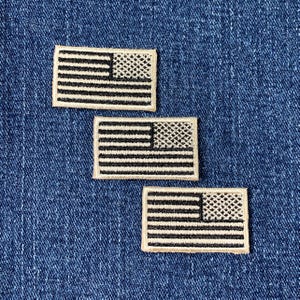 3枚パック リバースアメリカ国旗パッチ - 刺繍入り タン USA 米国バッジ 1.5インチ (アイロン接着)
