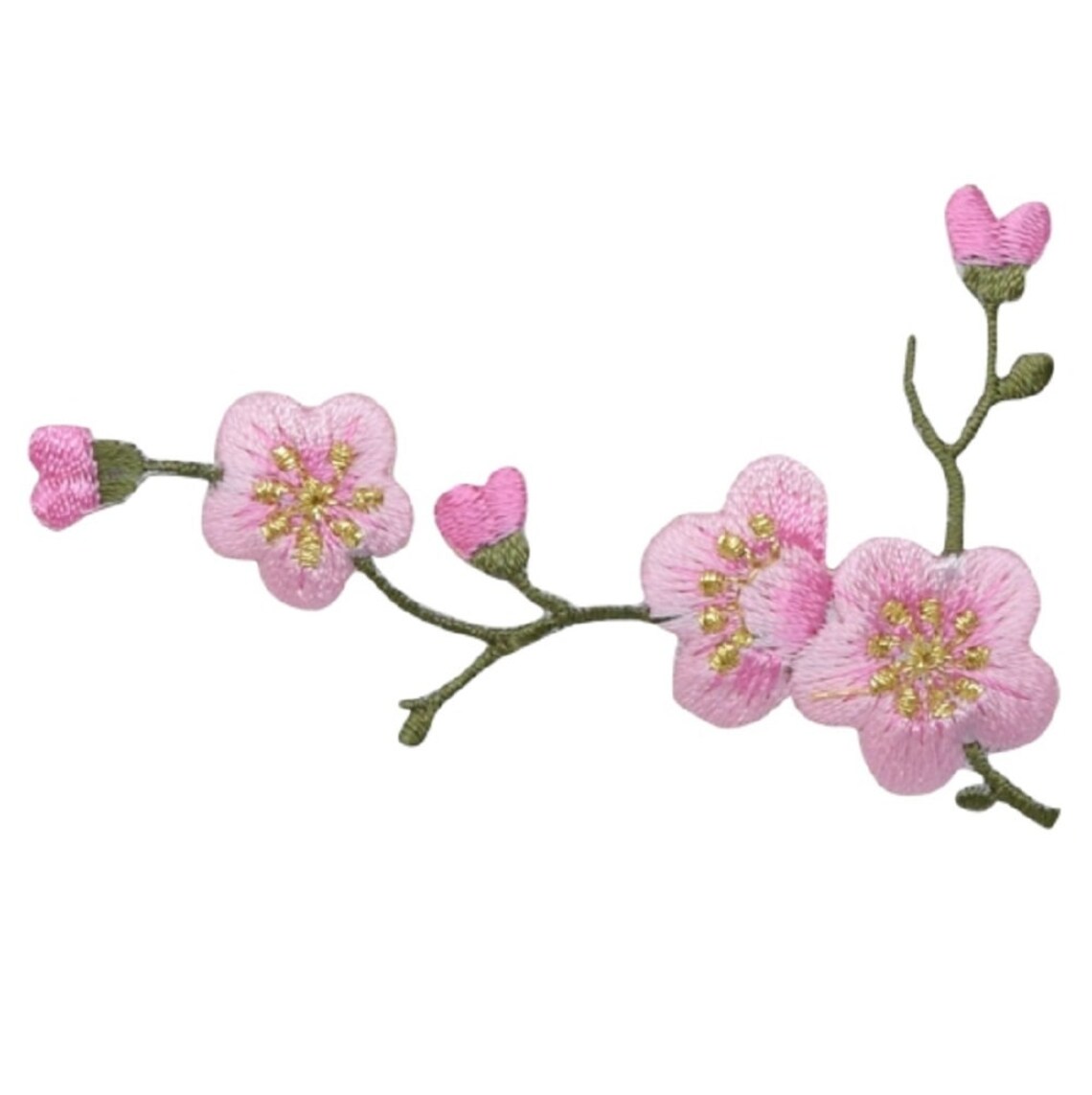 Cherry Blossom Applique Patch Green Branch Pink Flower Etsy
