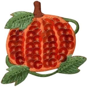 Pumpkin Applique Patch - Sequin, Halloween, Fall Badge 1.75" (Iron on)