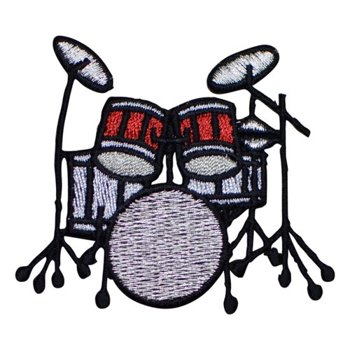 Drum Set Appliqué Patch-rouge et blanc Iron on Drum Set Appliqué Patch-rouge et blanc Iron on