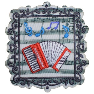 Accordion Applique Patch - Musician, Sheet Music, Notes Badge 2-3/8" (Iron on)