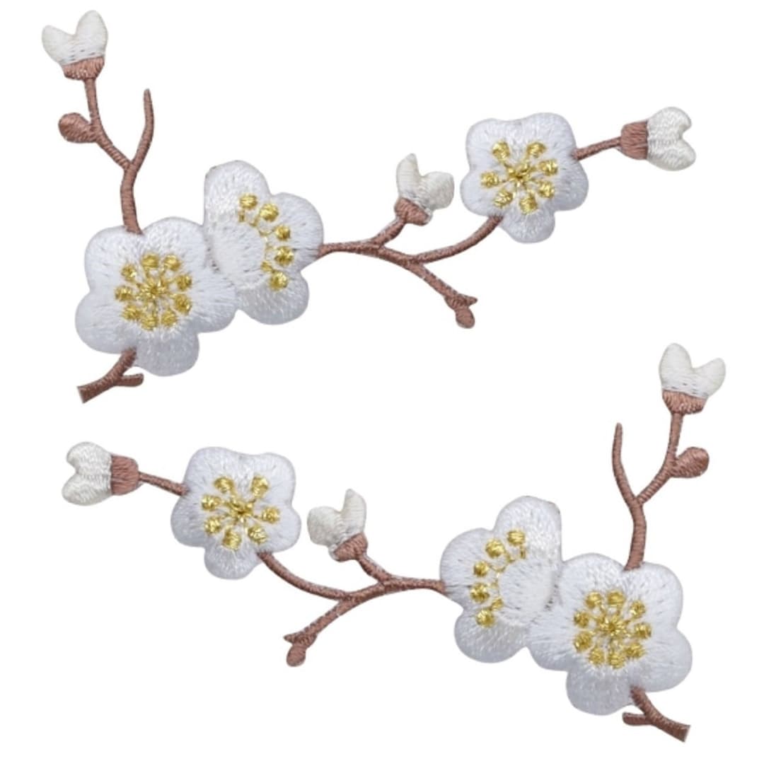 Cherry Blossom Applique Patch Set Brown Branch White Bloom Etsy