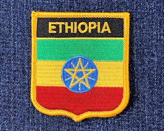 Ethiopia Patch - Embroidered Flag Shield Badge 2.75" (Iron On)