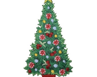 Christmas Tree Applique Patch - Holidays, Ornaments, Lights 3-7/8" (Iron on)