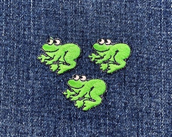 カエルのアップリケパッチ3枚セット - ミニ刺繍動物バッジ 1インチ (アイロン接着式)