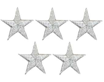 Star Applique Patch - Silver 7/8" (5-Pack, Small, Iron on)