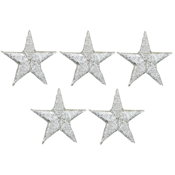 Star Applique Patch - Silver 7/8" (5-Pack, Small, Iron on)