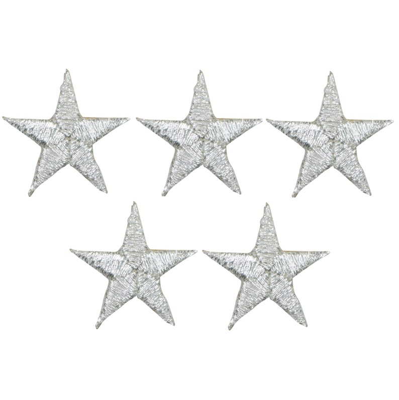 Silver 78 5-Pack, Small, Iron on Star Applique Patch
