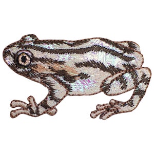 Shiny Brown Frog Applique Patch - Striped Amphibian Badge 2.25" (Iron on)