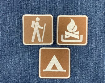3-Pack Hiking Campfire & Camping Patch Set - Embroidered Trail Sign Badges 2" (Iron On)