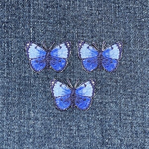 3-Pack Blue Butterfly Applique Patch - Mini Embroidered Insect Badge 1-1/8" (Iron On)