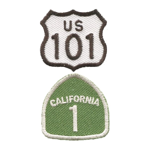 Mini Highway 101 and California Hwy 1 Patch - CA Badge 1-3/8" (2-Pack, Iron on)