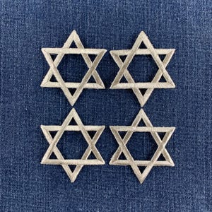 4-Pack Star of David Applique Patch - Embroidered Silver Decorative Badge 2" (Iron On)