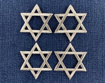 4-Pack Star of David Applique Patch - Embroidered Silver Decorative Badge 2" (Iron On)