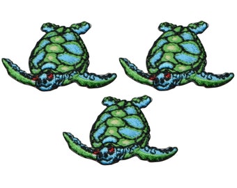 Mini Sea Turtle Applique Patch - Ocean Sea Creature 1.25" (3-Pack, Iron on)