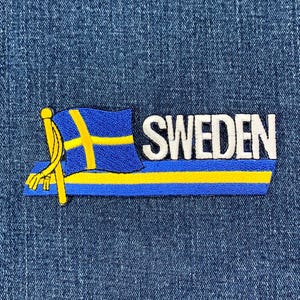 Sweden Patch - Embroidered Ribbon & Flag Badge 4-7/8" (Iron Or Sew On)
