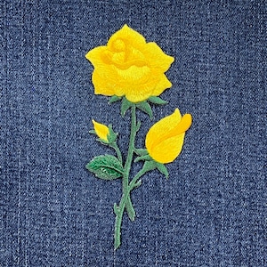Yellow Rose Applique Patch - Embroidered Flower Badge 4.75" (Iron On)