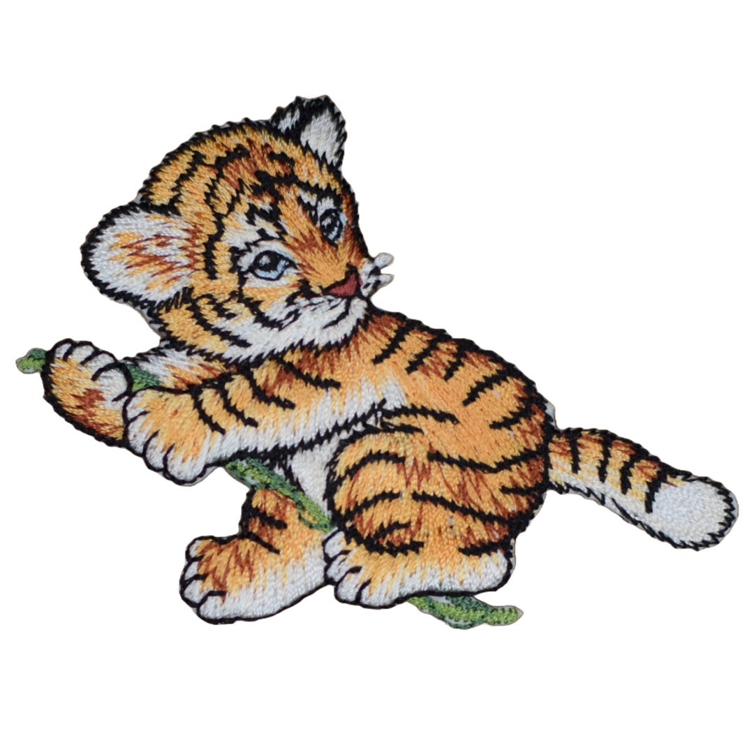 Tiger Cub on a Vine Applique Patch Cute Animal Zookeeper Badge 3 iron