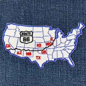 Route 66 Map Patch - Embroidered United States Of America Badge 4-5/8" (Iron On)