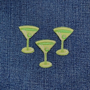 マティーニ アップリケ パッチ 3枚パック - カクテル オリーブ アルコール バー ドリンク 刺繍バッジ 1.5インチ (アイロン接着)