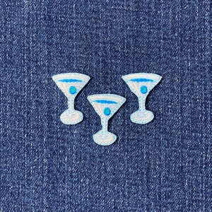 3-Pack Martini Applique Patch - Embroidered Blue Cocktail & Alcohol Badge 1" (Iron On)