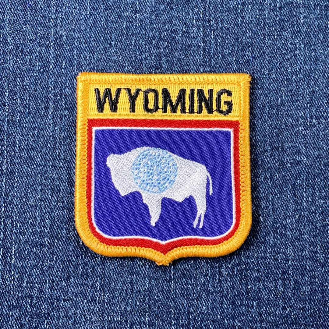 Wyoming Patch - Embroidered Buffalo Bison Flag Shield Badge 2.75