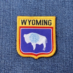 Wyoming Patch - Embroidered Buffalo Bison Flag Shield Badge 2.75" (Iron on)
