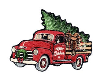 Christmas Tree Farm Truck Patch - Embroidered Holiday Decor Badge 2.75" (Iron On)