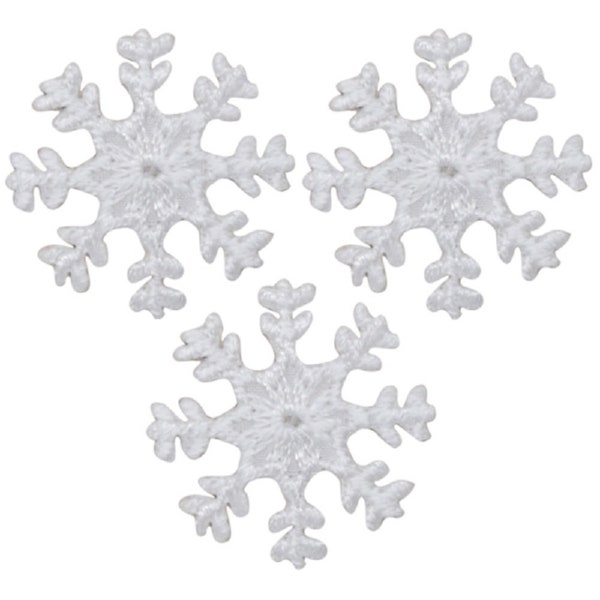 Mini Snowflake Applique Patch - White Snow Winter Badge 1" (3-Pack, Iron on)