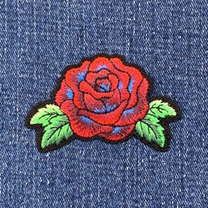Red Rose Applique Patch - Embroidered Flower Badge 2.5" (Iron On)