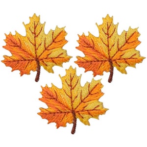 Mini Blatt Applikation Aufnäher - Orange & Gelb Herbst Herbst Blätter 3,8 cm (3er-Pack, zum Aufbügeln)