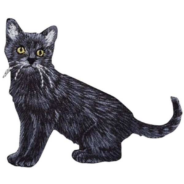 Gray & Black Cat Applique Patch - Kitten, Kitty, Feline Animal 3" (Iron on)