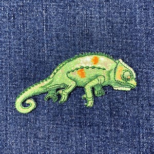 Shiny Chameleon Applique Patch - Embroidered Reptile Lizard Badge 3-3/8" (Iron On)