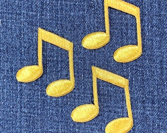 3-Pack Music Note Applique - Gold Embroidered Double Note Badge 1.5" (Iron On)