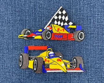 2-Pack Formula 1 Racecar Patch Set - Embroidered F-1 Racing Badges (Iron On)