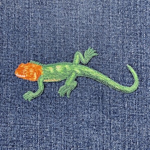 Shiny Lizard Applique Patch - Embroidered Reptile Badge 4" (Iron On)
