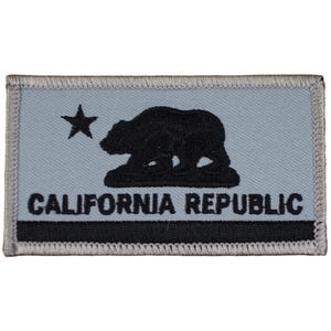 California Flag Patch - Black & Gray CA Republic Embroidered Badge 3.25&quot;
