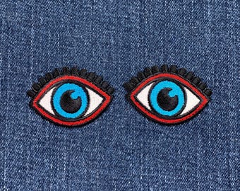 2-Pack Blue Eye Applique Patch - Embroidered Decorative Badge 1-7/8" (Iron On)