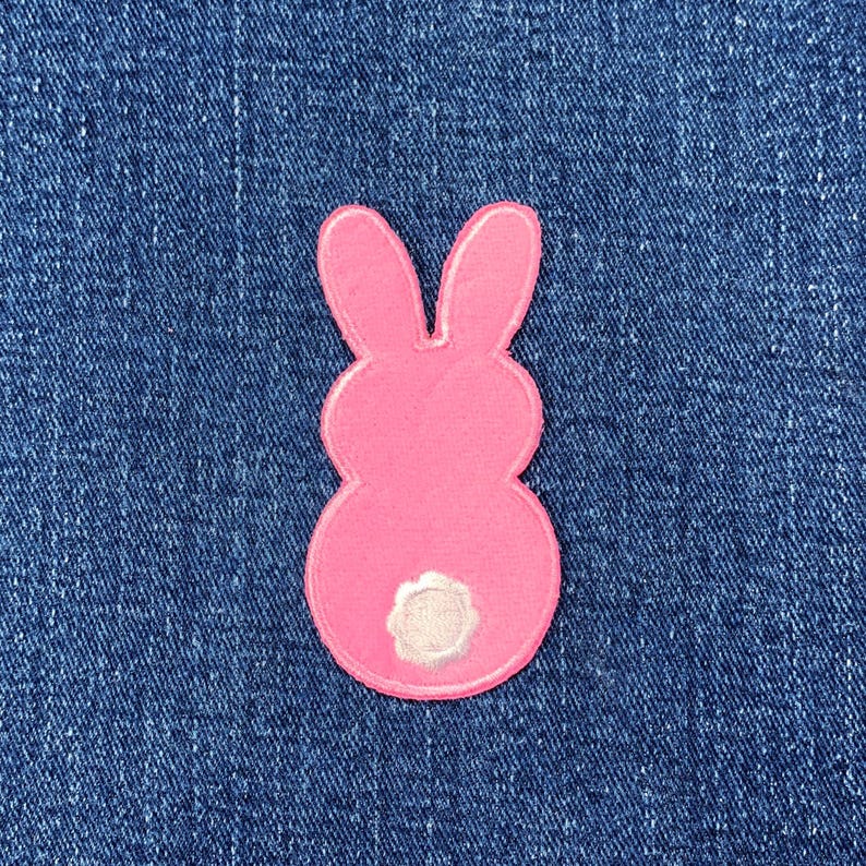 Fuzzy Pink Bunny Applique Patch - Embroidered Easter Rabbit Badge 2.75" (Iron On) image 2