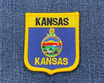 Kansas Patch - Embroidered Flag Shield Badge 2.75" (Iron On)